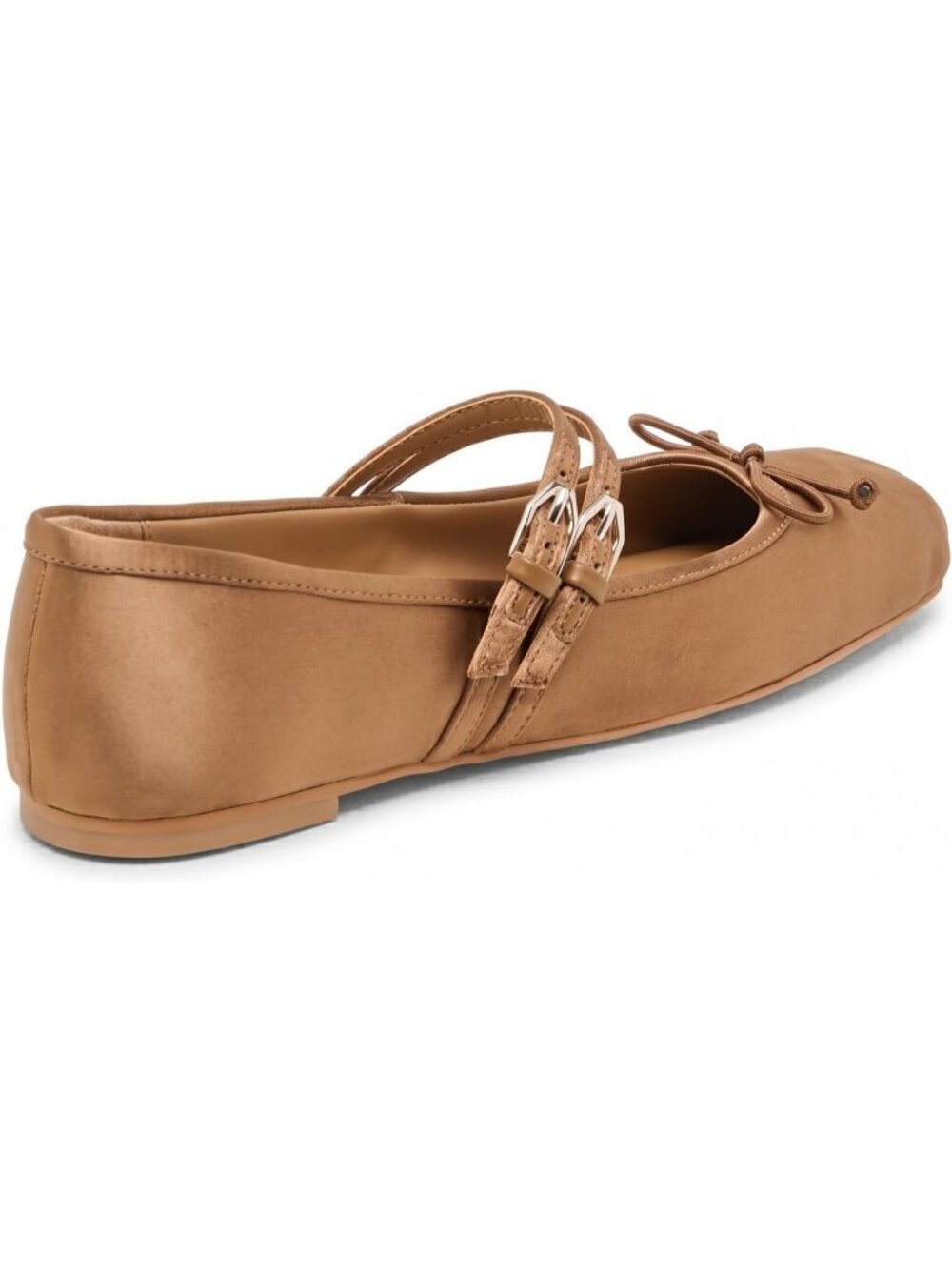 Women's Brown Square Toe Mary Jane Ballet Flats Bow Buckle Double Straps Shoes - Picture 7 of 7